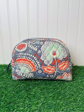 Vera Bradley Nomadic Floral Large Cosmetic Bag Lined Gray/Red/Mint GUC